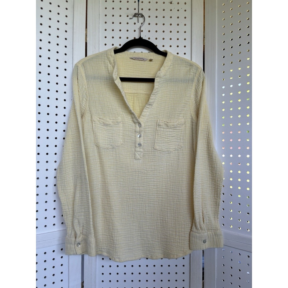 Soft Surroundins Long SLV Popover Gauze Top Blouse‎ Yellow Women's M